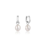 Silver Pearl Drop Sparkle Huggie Hoop Earrings?