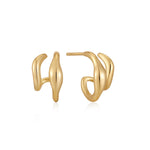 Gold Wave Double Hoop Stud Earrings