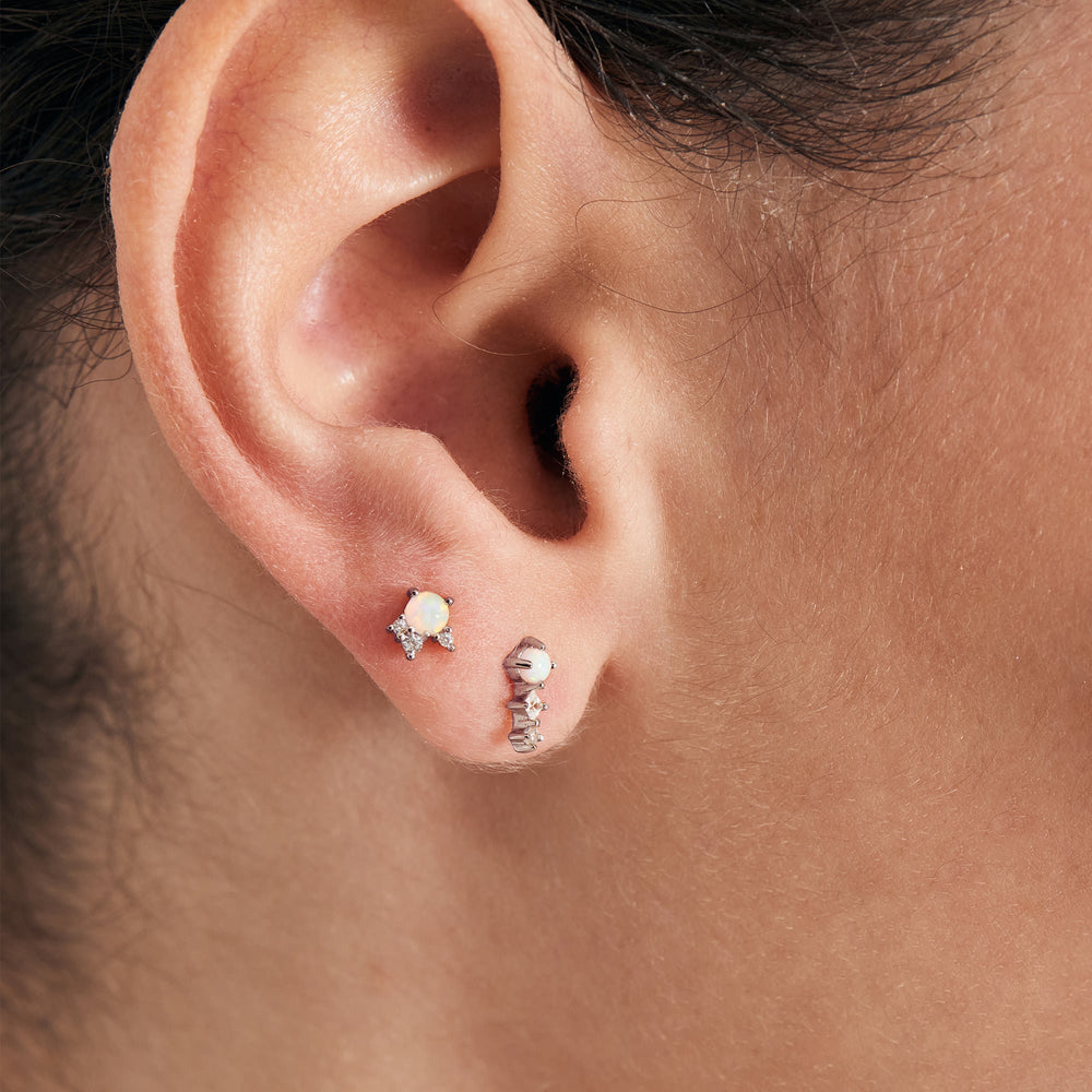 Silver Kyoto Opal Sparkle Crown Barbell Single Earring