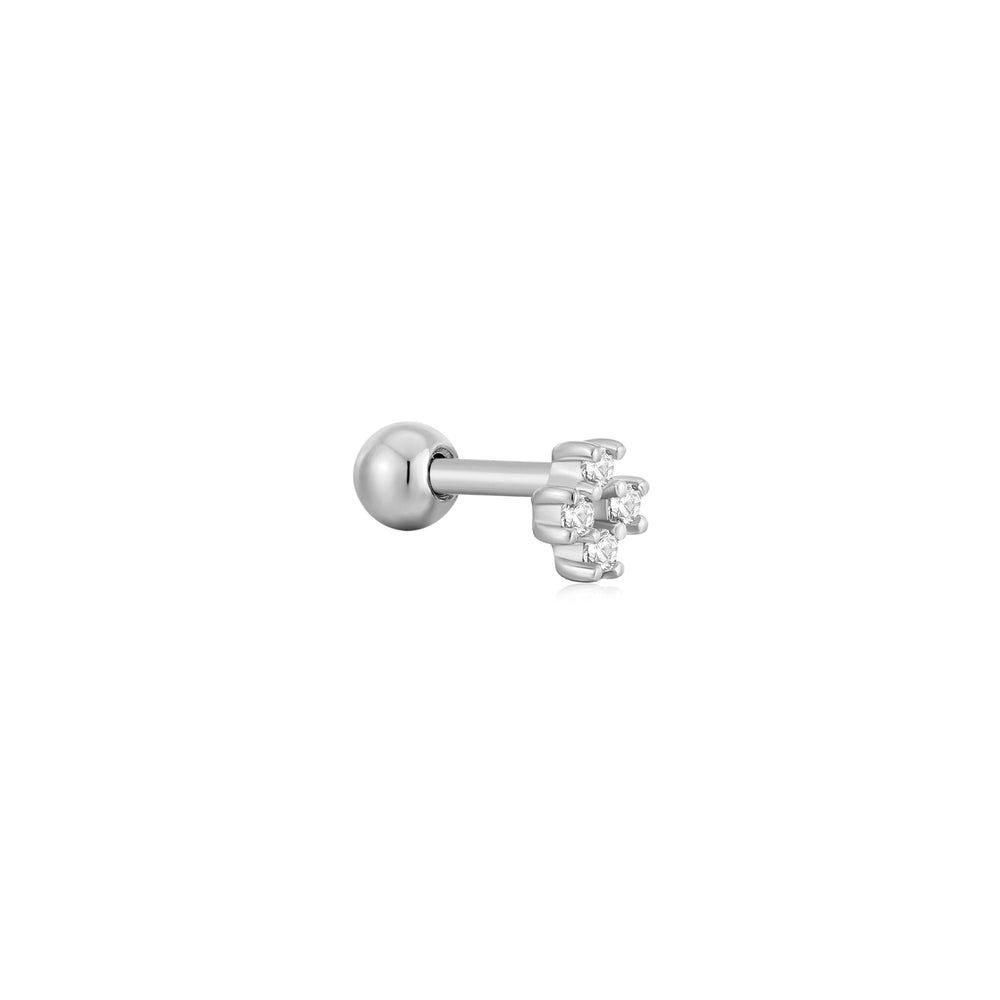 
            
                Load image into Gallery viewer, Silver Sparkle Cross Barbell Single Earring
            
        