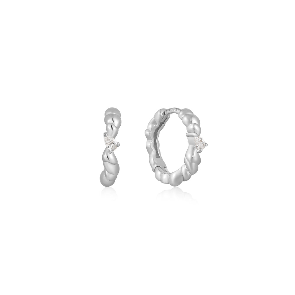 
            
                Load image into Gallery viewer, Silver Twisted Wave Huggie Hoop Earrings
            
        