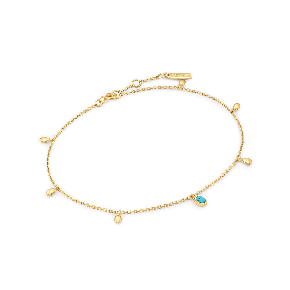 Gold Turquoise Drop Pendant Anklet