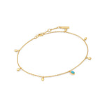 Bracelet de cheville avec pendentif en or et turquoise