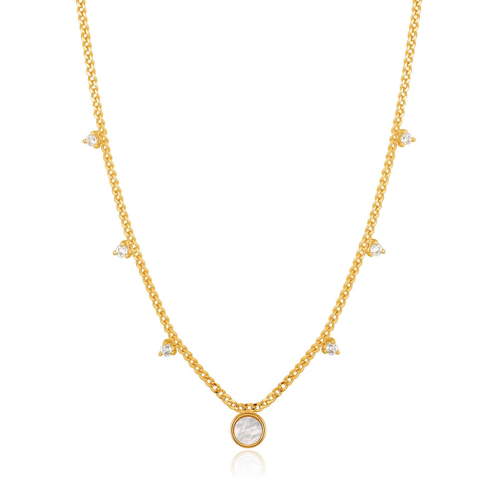 
            
                Load image into Gallery viewer, Gold Mother Of Pearl Drop Disc Necklace
            
        