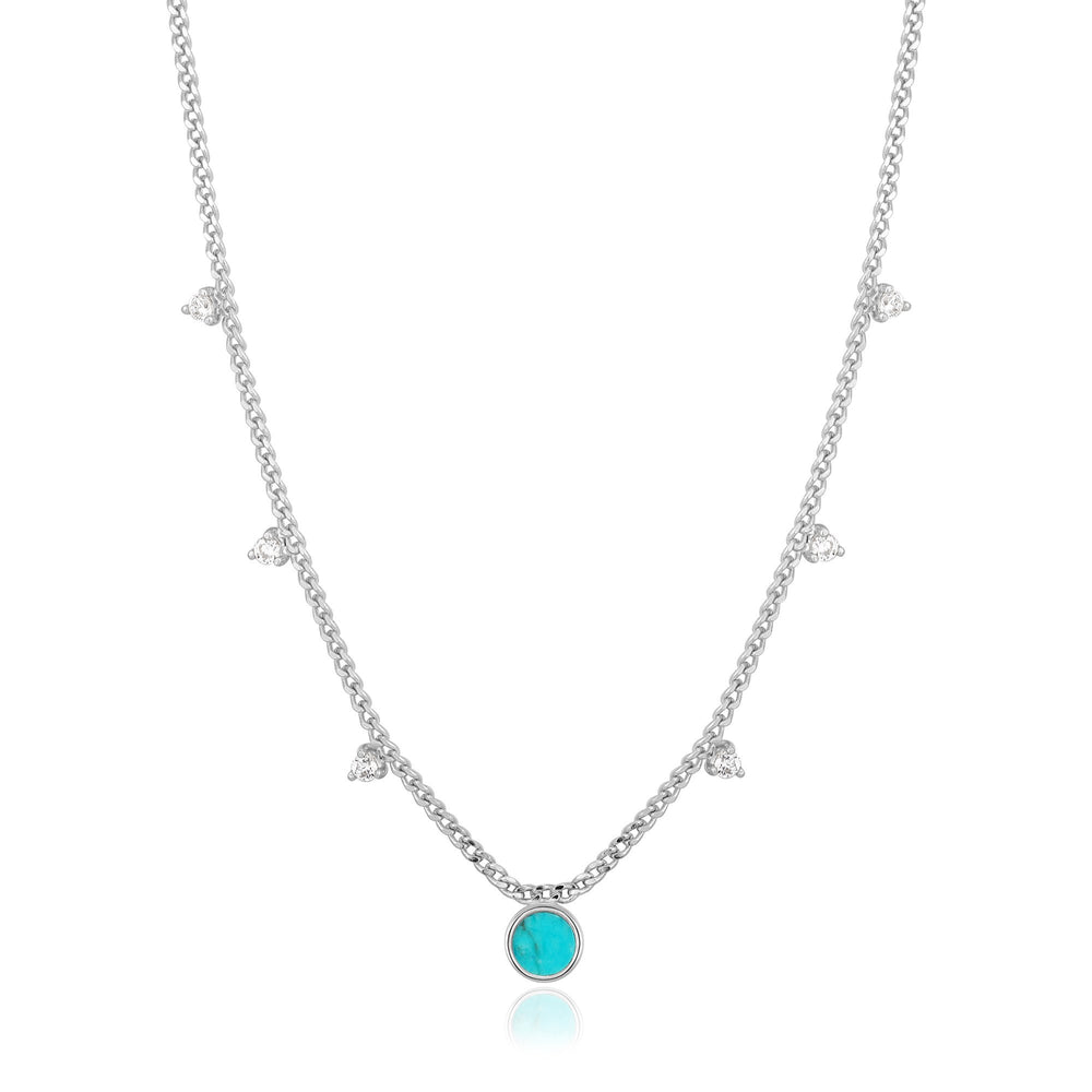 Silver Turquoise Drop Disc Necklace
