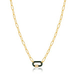 Forest Green Enamel Carabiner Gold Necklace