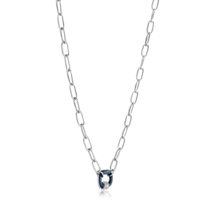 
            
                Load image into Gallery viewer, Navy Blue Enamel Carabiner Silver Necklace
            
        