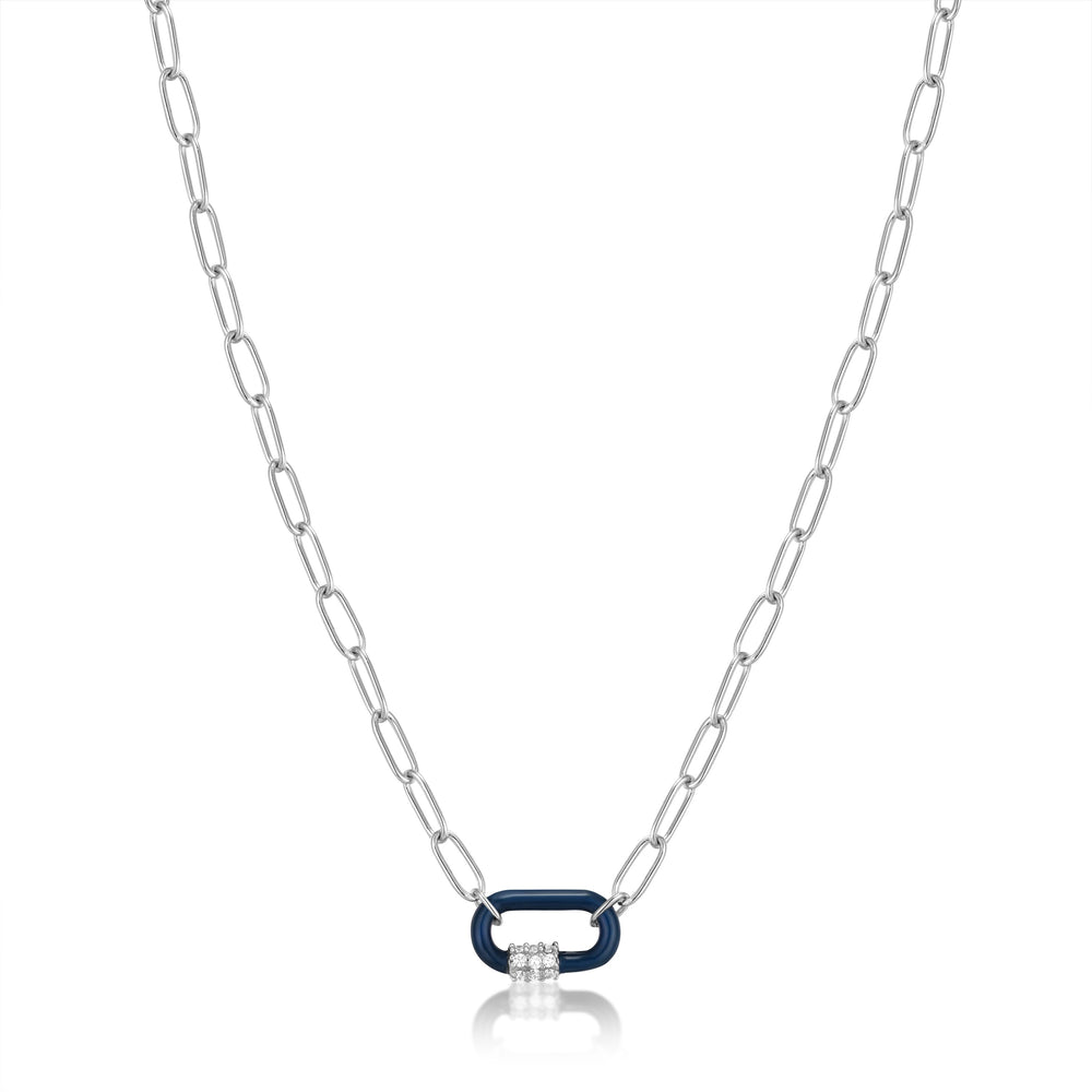 Navy Blue Enamel Carabiner Silver Necklace – Ania Haie CA