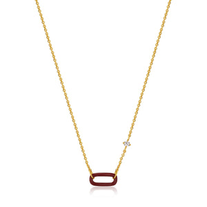 Claret Red Enamel Gold Link Necklace