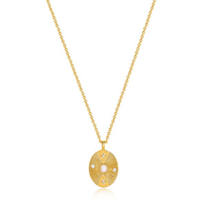 
            
                Load image into Gallery viewer, Gold Scattered Stars Kyoto Opal Disc Necklace
            
        