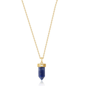 
            
                Load image into Gallery viewer, Gold Lapis Point Pendant Necklace
            
        