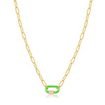 Neon Green Enamel Carabiner Gold Necklace