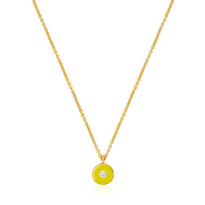 
            
                Load image into Gallery viewer, Neon Yellow Enamel Disc Gold Necklace
            
        