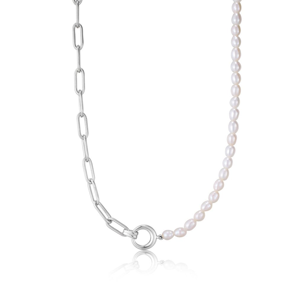 Collier de perles en argent avec chaîne à maillons épais