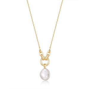 Gold Pearl Sparkle Pendant Necklace