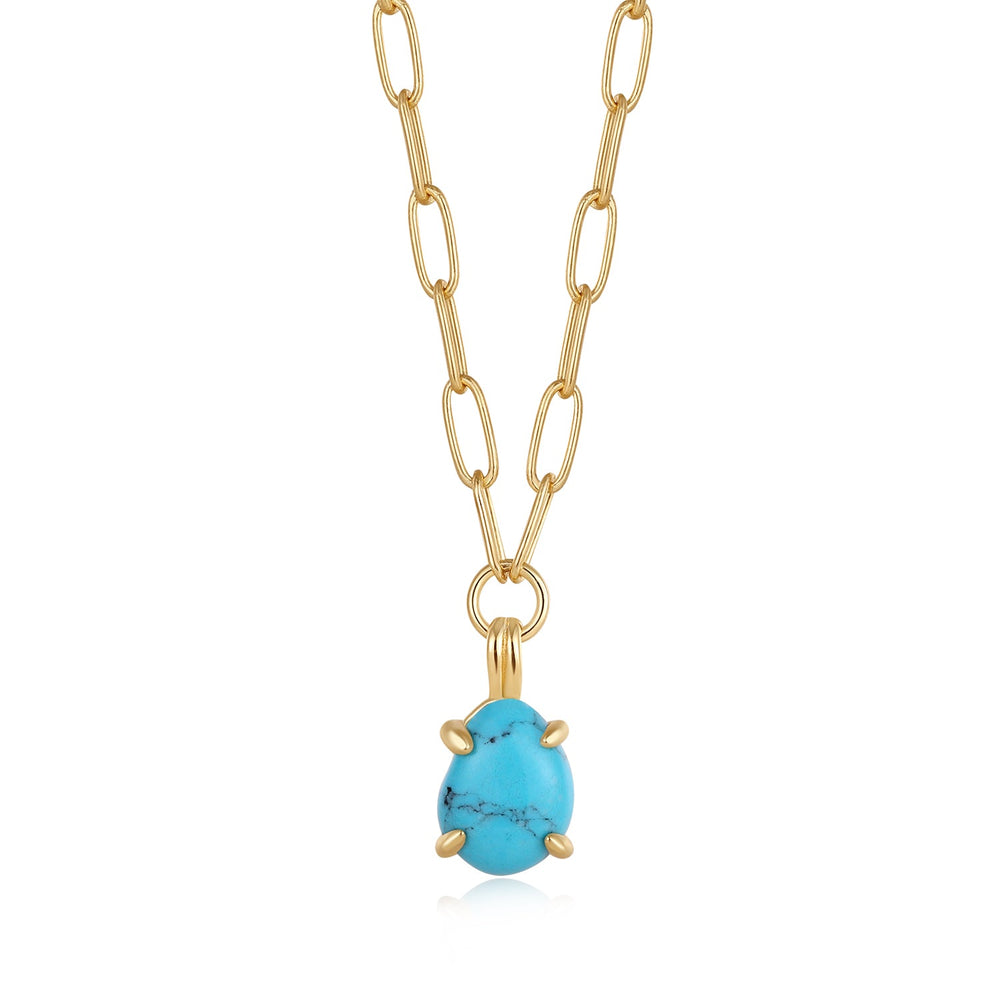 Gold Turquoise Chunky Chain Drop Pendant Necklace