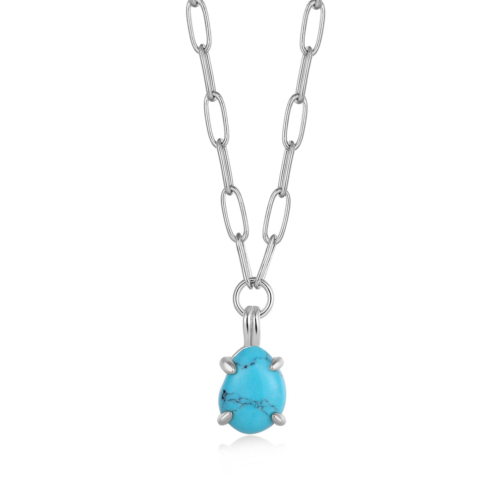 Silver Turquoise Chunky Chain Drop Pendant Necklace
