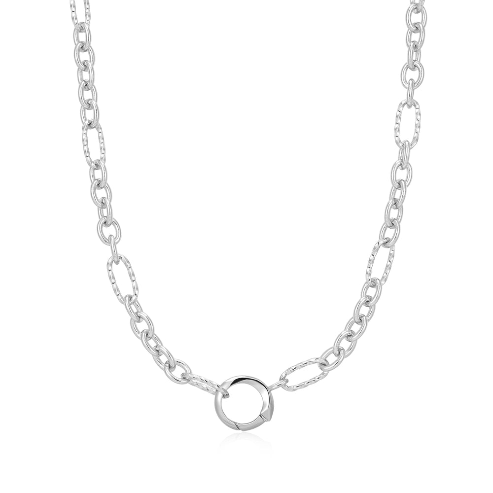 Silver Mixed Link Charm Chain Connector Necklace
