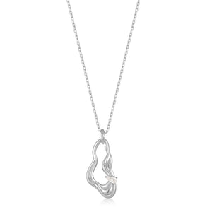 Silver Twisted Wave Drop Pendant Necklace