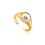 Gold Mother Of Pearl Emblem Signet Ring