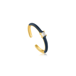 Navy Blue Enamel Gold Adjustable Ring