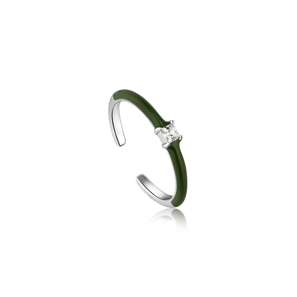 
            
                Load image into Gallery viewer, Forest Green Enamel Silver Adjustable Ring
            
        