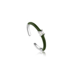 Forest Green Enamel Silver Adjustable Ring