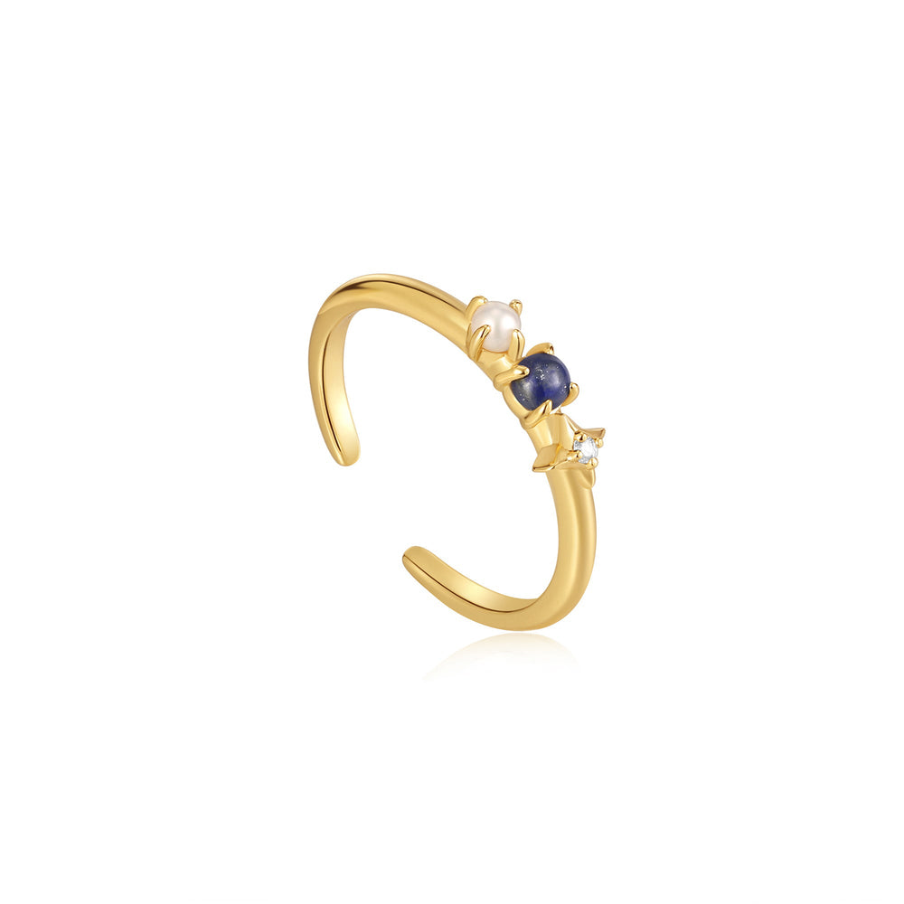 
            
                Load image into Gallery viewer, Gold Lapis Star Adjustable Ring
            
        