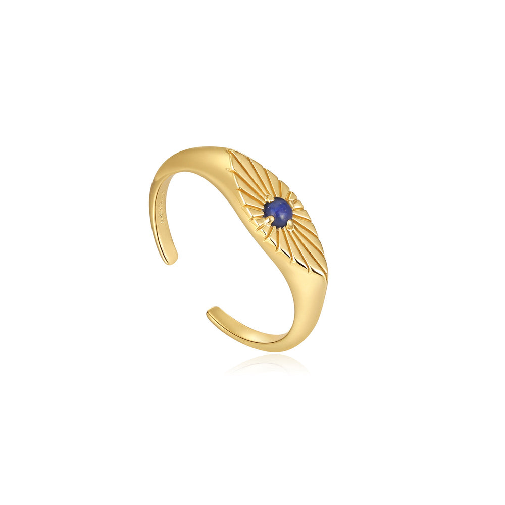 Gold Lapis Evil Eye Adjustable Ring