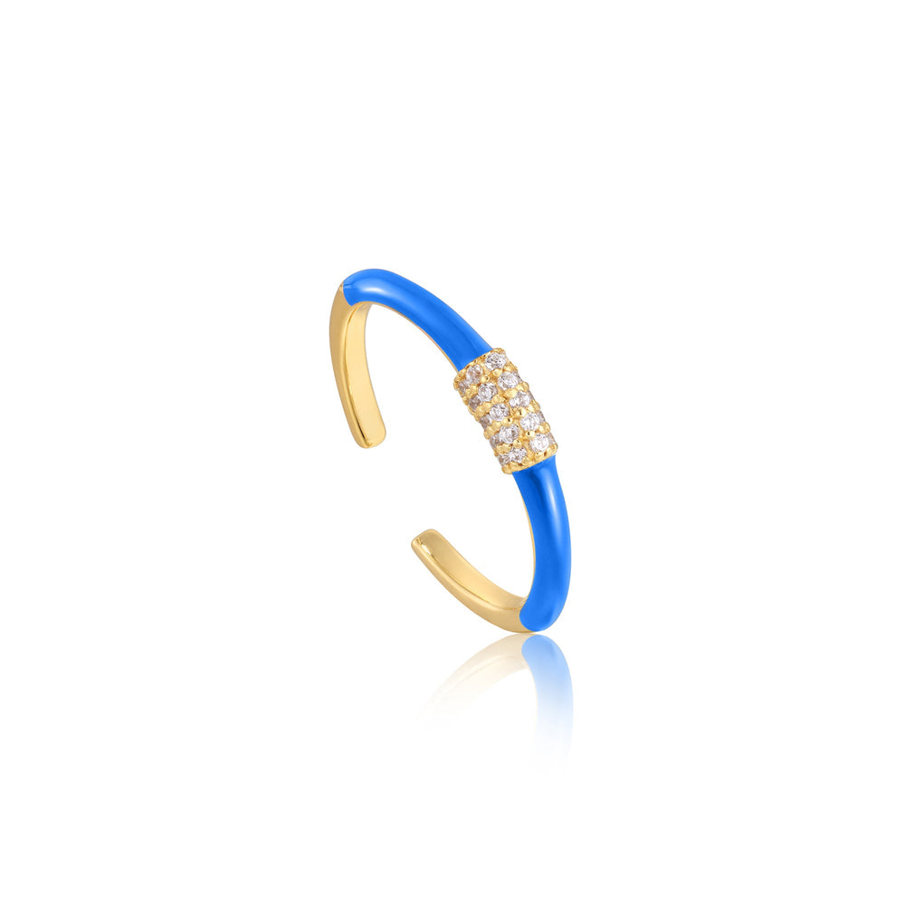 Neon Blue Enamel Carabiner Gold Adjustable Ring