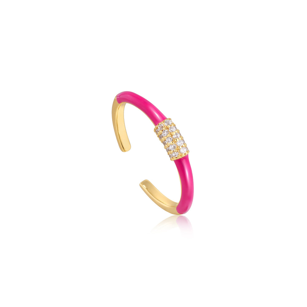 Neon Pink Enamel Carabiner Gold Adjustable Ring