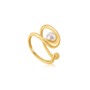 Gold Pearl Sculpted Adjustable Ring