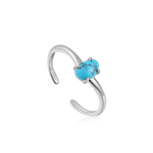 Silver Turquoise Wave Adjustable Ring