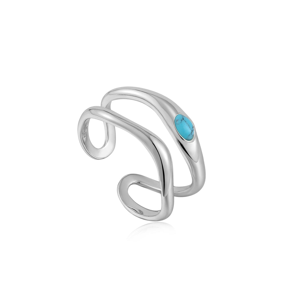 Silver Turquoise Wave Double Band Adjustable Ring