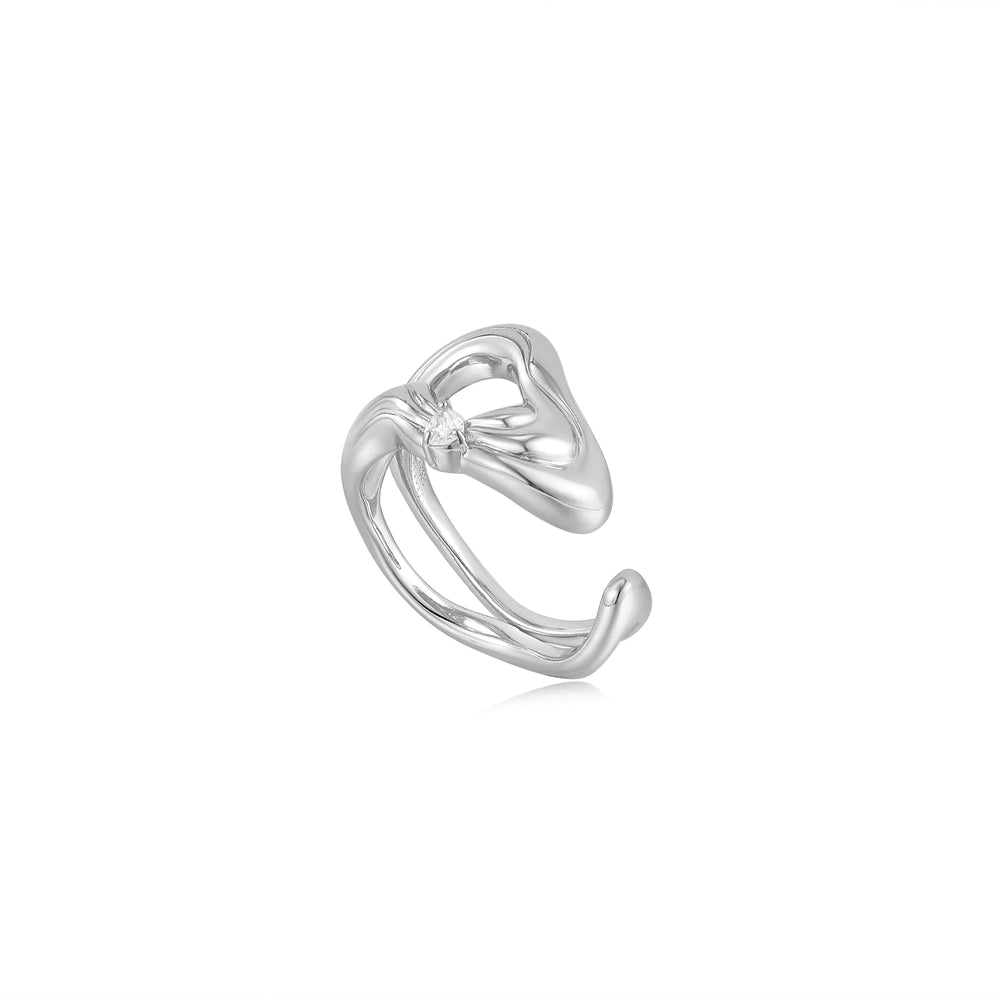 Silver Twisted Wave Wide Adjustable Ring