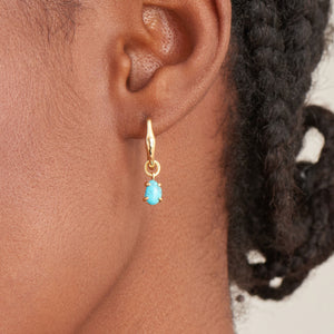 
            
                Load image into Gallery viewer, Gold Turquoise Drop Wave Huggie Hoop Earrings
            
        