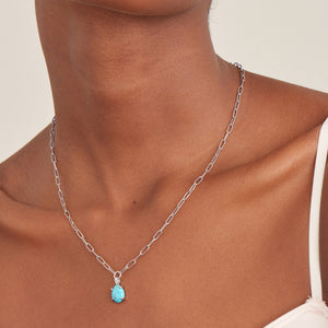 
            
                Load image into Gallery viewer, Silver Turquoise Chunky Chain Drop Pendant Necklace
            
        